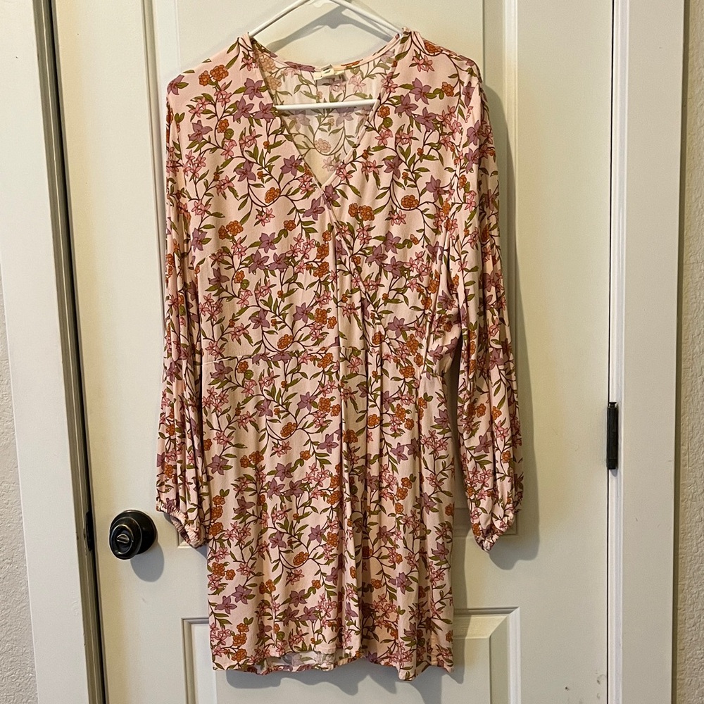 a.n.a Floral Long Sleeve Dress - Pink and Orange